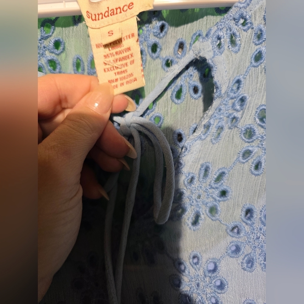 Sundance Blue Eyelit Floral Dress Size Small PTP 20 - Picture 3 of 3